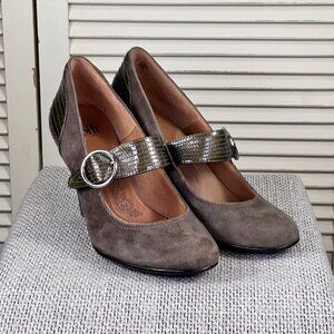 Sofft Florence Brown Suede Patent Leather Mary Jane Pumps Heels Shoes Size 9